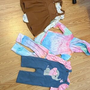 3 outfits Tie-Dye Hooded Baby Onesie & Overalls Set - Multicolor